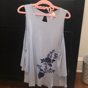 blue floral cold shoulder shirt